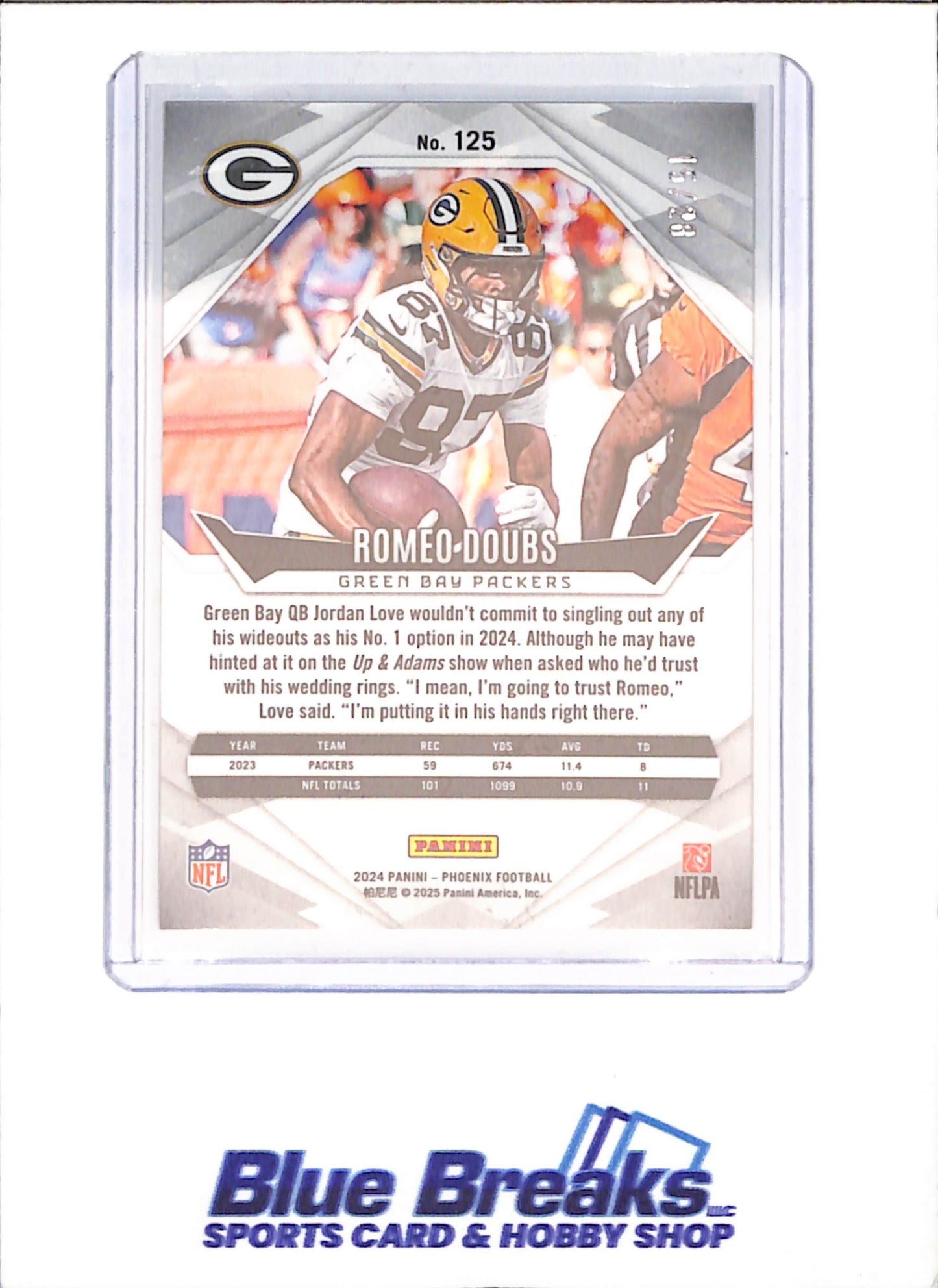 2024 Panini Phoenix - Romeo Doubs - 15/28 - Green Bay Packers - Football - Football - #125 - drop