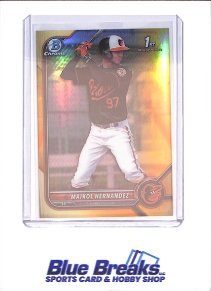 2022 Bowman Chrome - Maikol Hernandez - 1st Bowman - Gold - 60/75 - Baltimore Orioles - Baseball - #BCP-155 - drop
