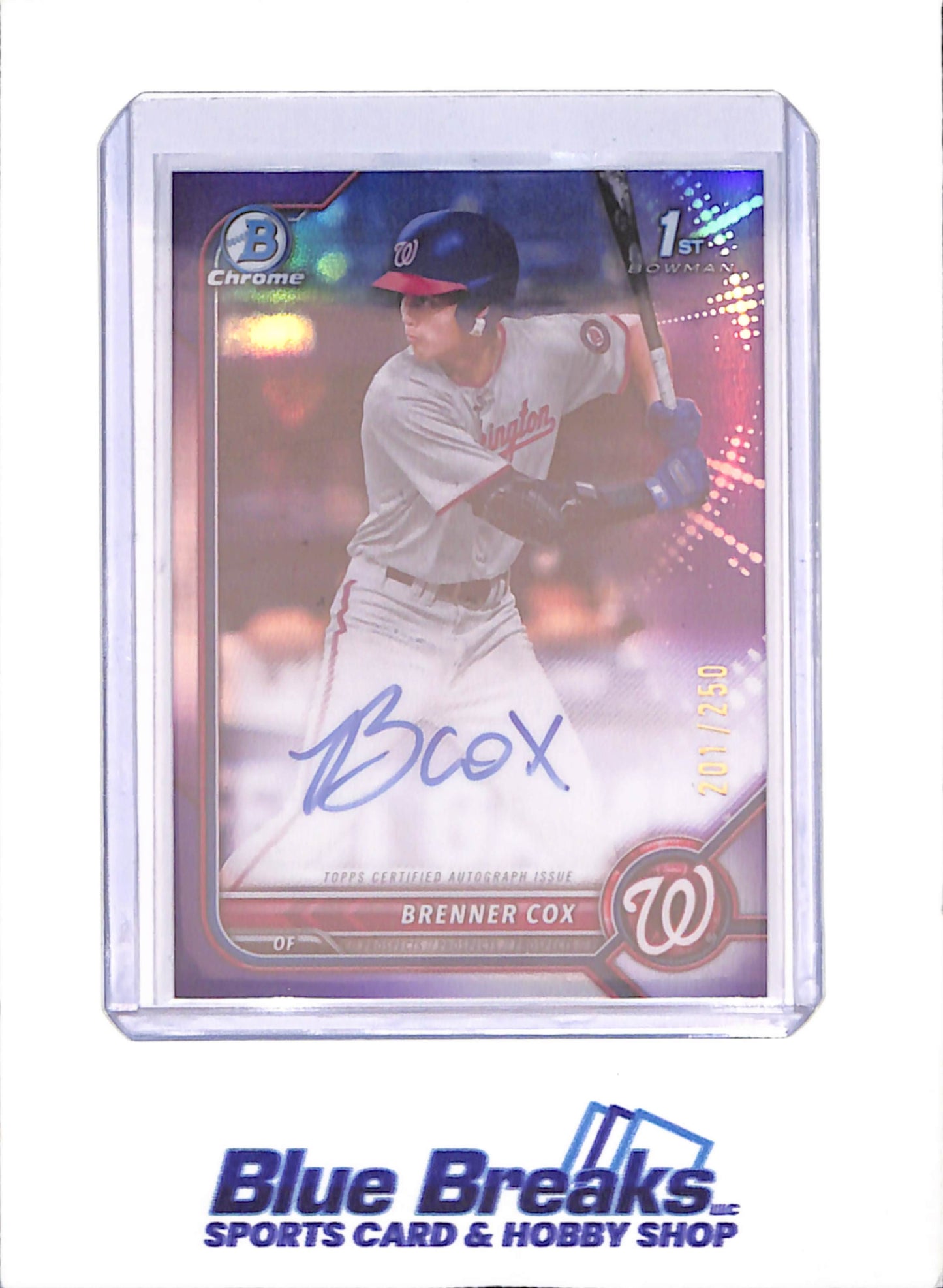 2022 Bowman Chrome - Brenner Cox - 1st Bowman Autograph - Purple - 201/250 - Washington Nationals - Baseball - #CDA-BC - drop