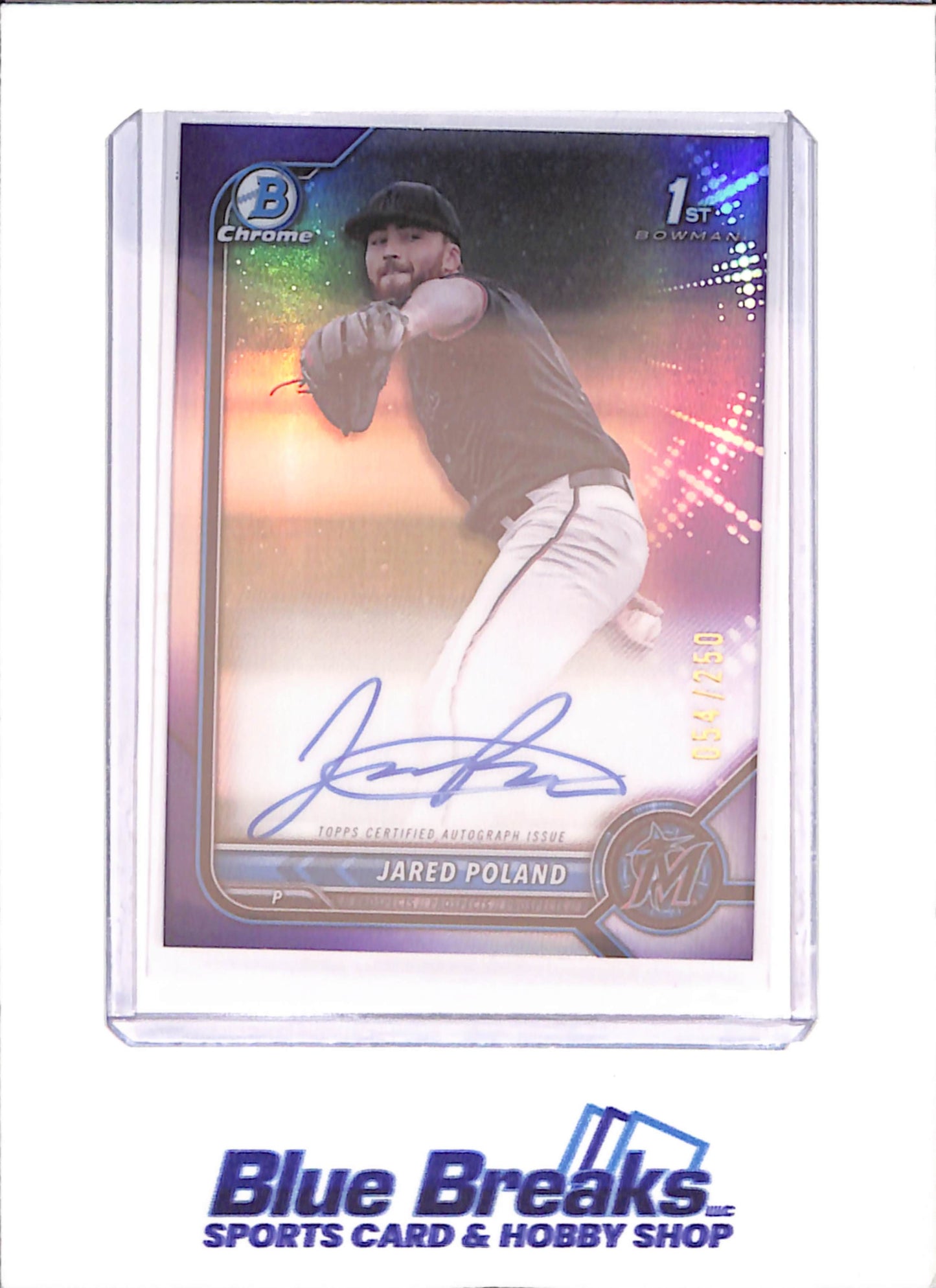 2022 Bowman Chrome - Jared Poland - Bowman 1st Purple Autograph - 54/250 - Miami Marlins - Baseball - #CDA-JPD - drop