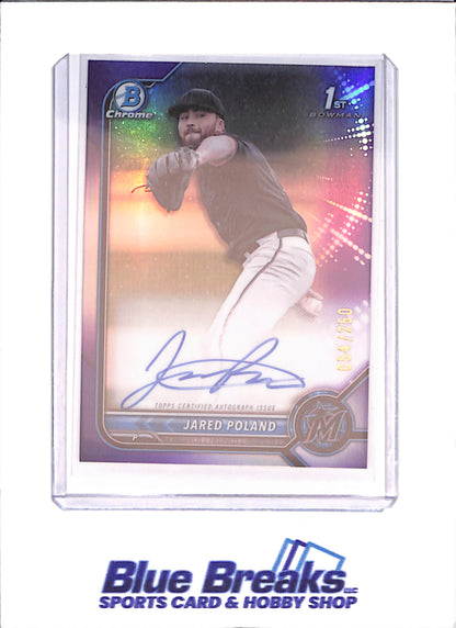 2022 Bowman Chrome - Jared Poland - Bowman 1st Purple Autograph - 54/250 - Miami Marlins - Baseball - #CDA-JPD - drop