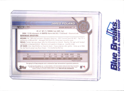 2022 Bowman Chrome - Jared Poland - Bowman 1st Purple Autograph - 54/250 - Miami Marlins - Baseball - #CDA-JPD - drop