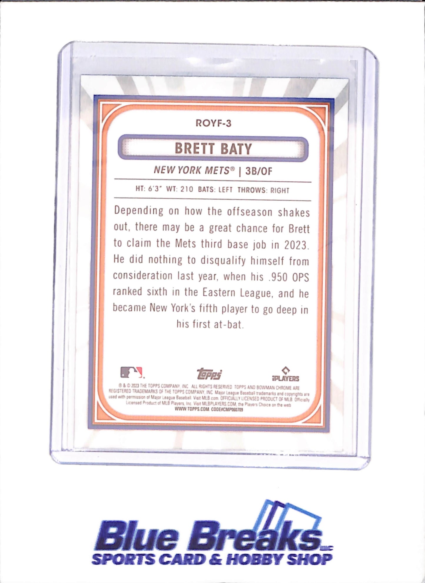 2023 Bowman Chrome - Brett Baty - Rookie of the Year Favorites - New York Mets - Baseball - #ROYF-3 - drop