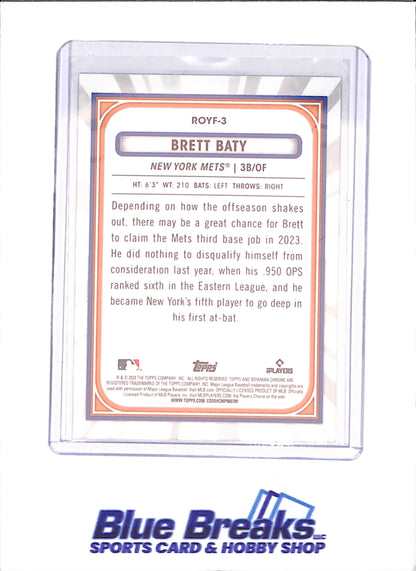 2023 Bowman Chrome - Brett Baty - Rookie of the Year Favorites - New York Mets - Baseball - #ROYF-3 - drop