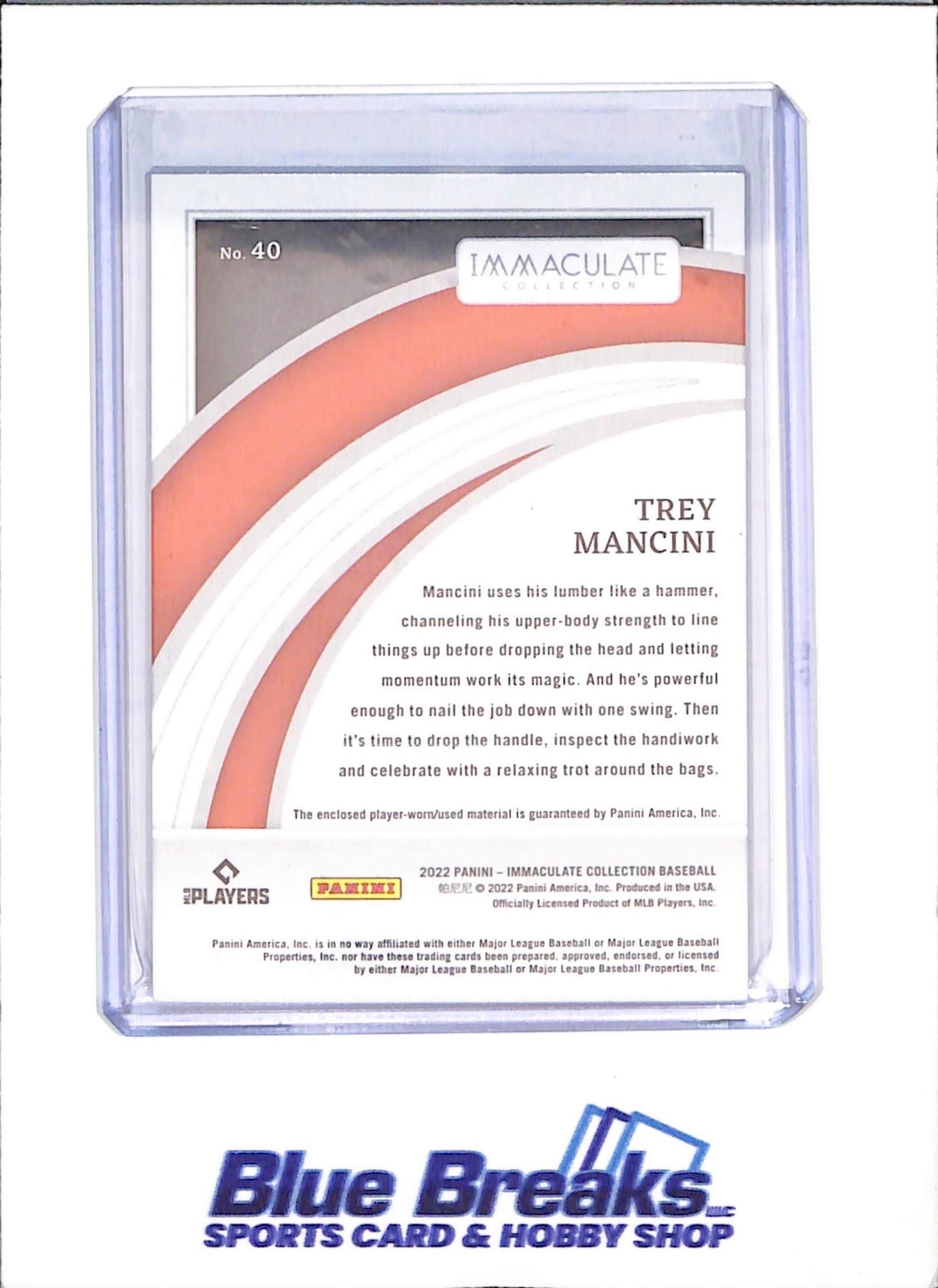 2022 Panini Immaculate - Trey Mancini - Relic - 9/49 - Baltimore Orioles - Baseball - #40 - drop