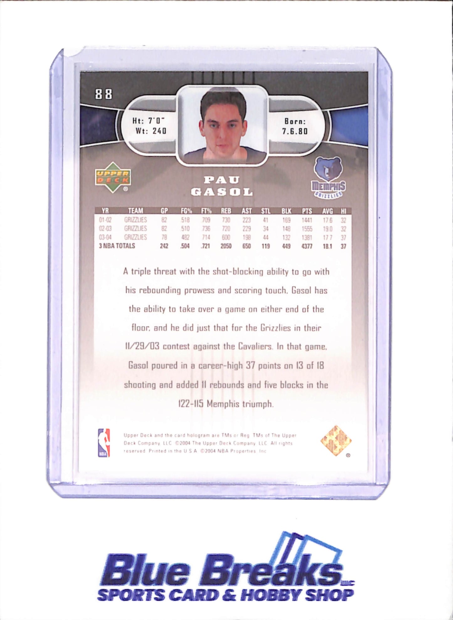 2004 Upper Deck Exclusives - Pau Gasol - 78/100 - Memphis Grizzlies - Basketball - #88 - drop