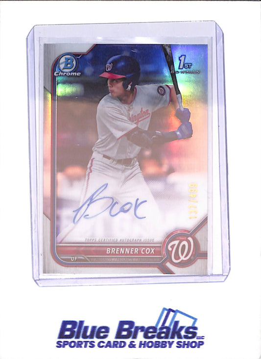 2022 Bowman Chrome - Brenner Cox - 1st Bowman Autograph - 137/499 - Washington Nationals - Baseball - #CDA-BC - drop