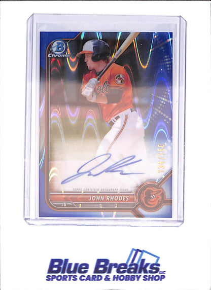2022 Bowman Chrome - John Rhodes - Blue Raywave Autograph - 134/150 - Baltimore Orioles - Baseball - #CDA-JR - drop