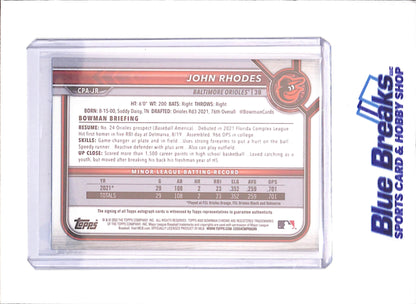 2022 Bowman Chrome - John Rhodes - Blue Raywave Autograph - 134/150 - Baltimore Orioles - Baseball - #CDA-JR - drop