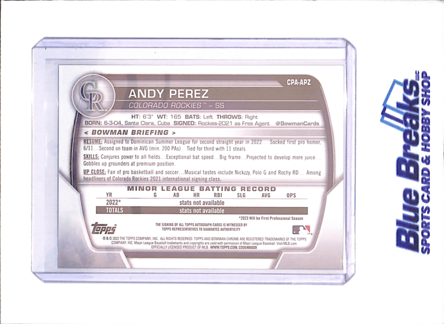 2023 Bowman Chrome - Andy Perez - 1st Bowman Autograph - Colorado Rockies - Baseball - #CPA-APZ - drop