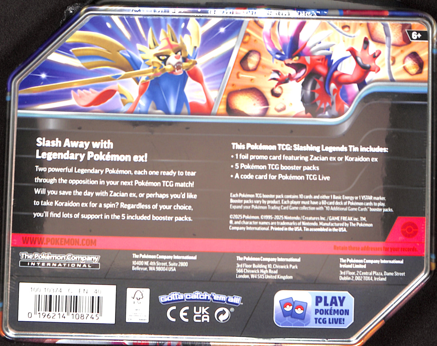 Pokemon Slashing Legends Tin [Koraidon ex] [Zacian ex]- Miscellaneous Cards & Products (MCAP) - Sealed Wax
