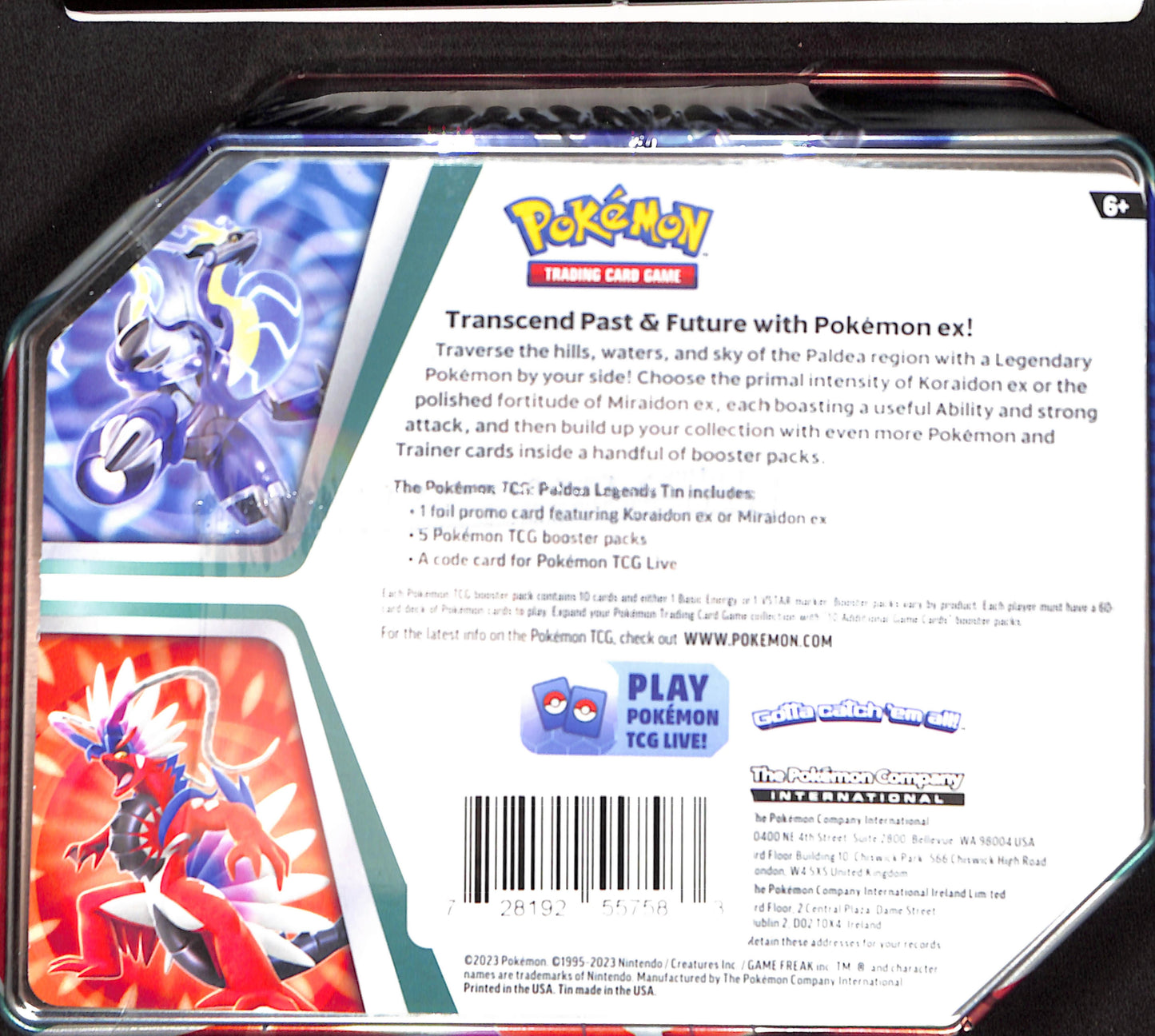 Paldea Legends Tin [Koraidon ex] (International Version) - Miscellaneous Cards & Products (MCAP) - Sealed Wax