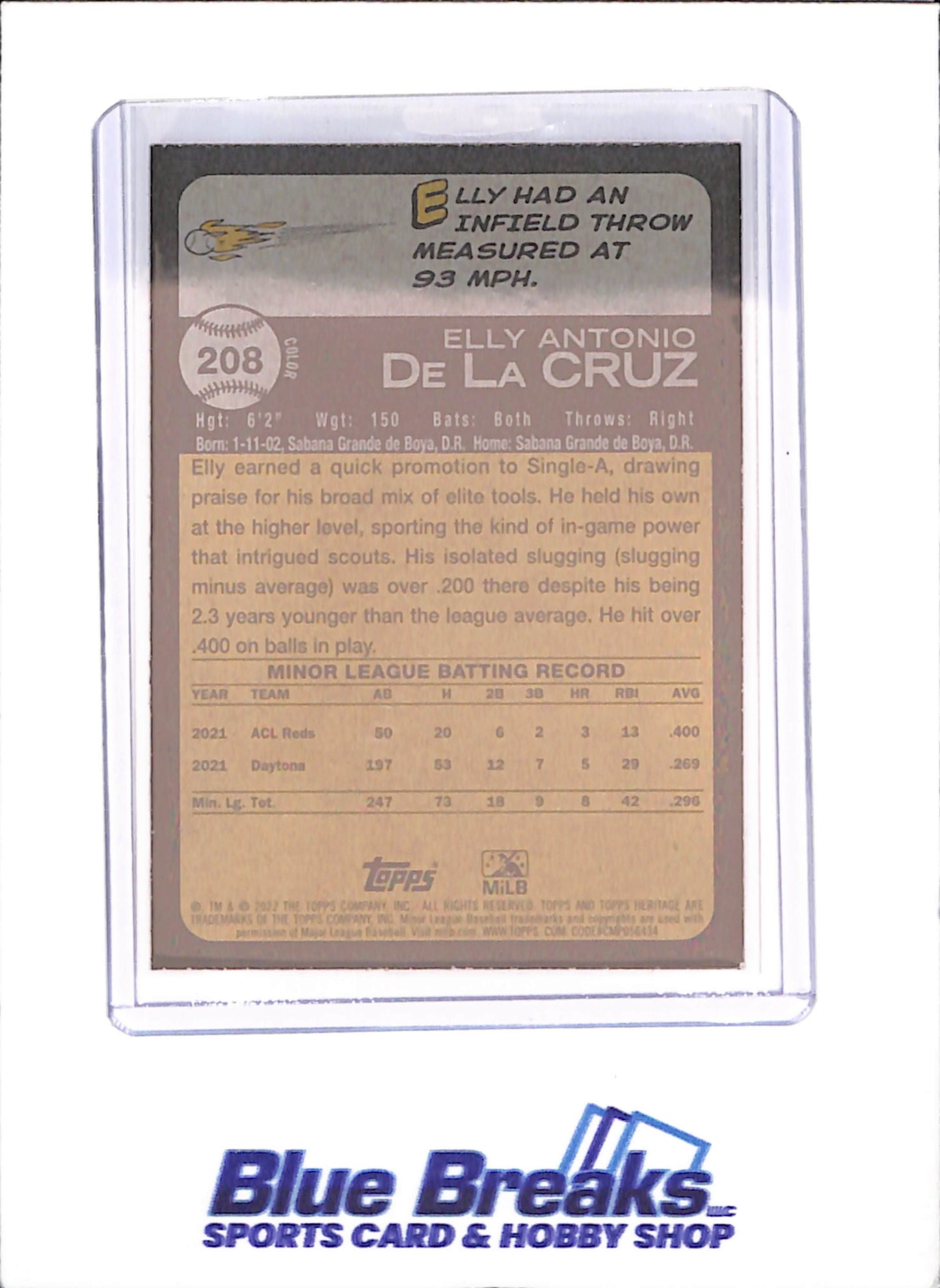2022 Topps Heritage Minor League - Elly De La Cruz - Pink - Daytona Tortugas - Baseball - #208 - drop
