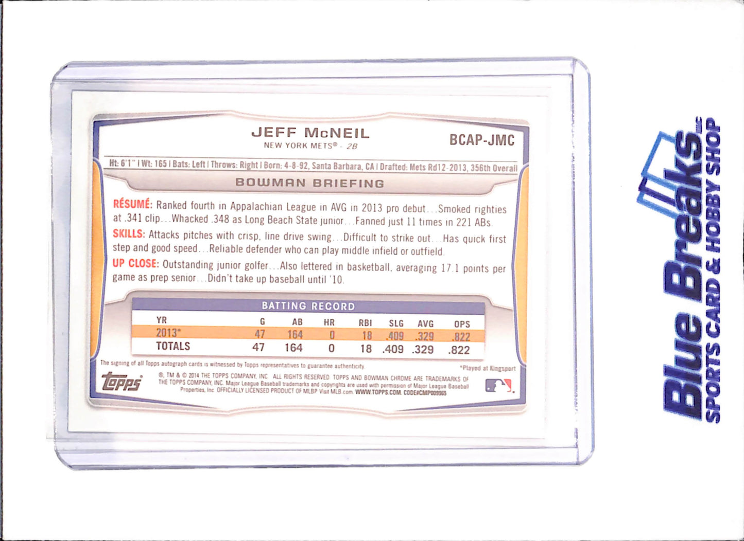 2014 Bowman Chrome - Jeff McNeil - 1st Bowman Autograph - New York Mets - Baseball - #BCAP-JMC - drop