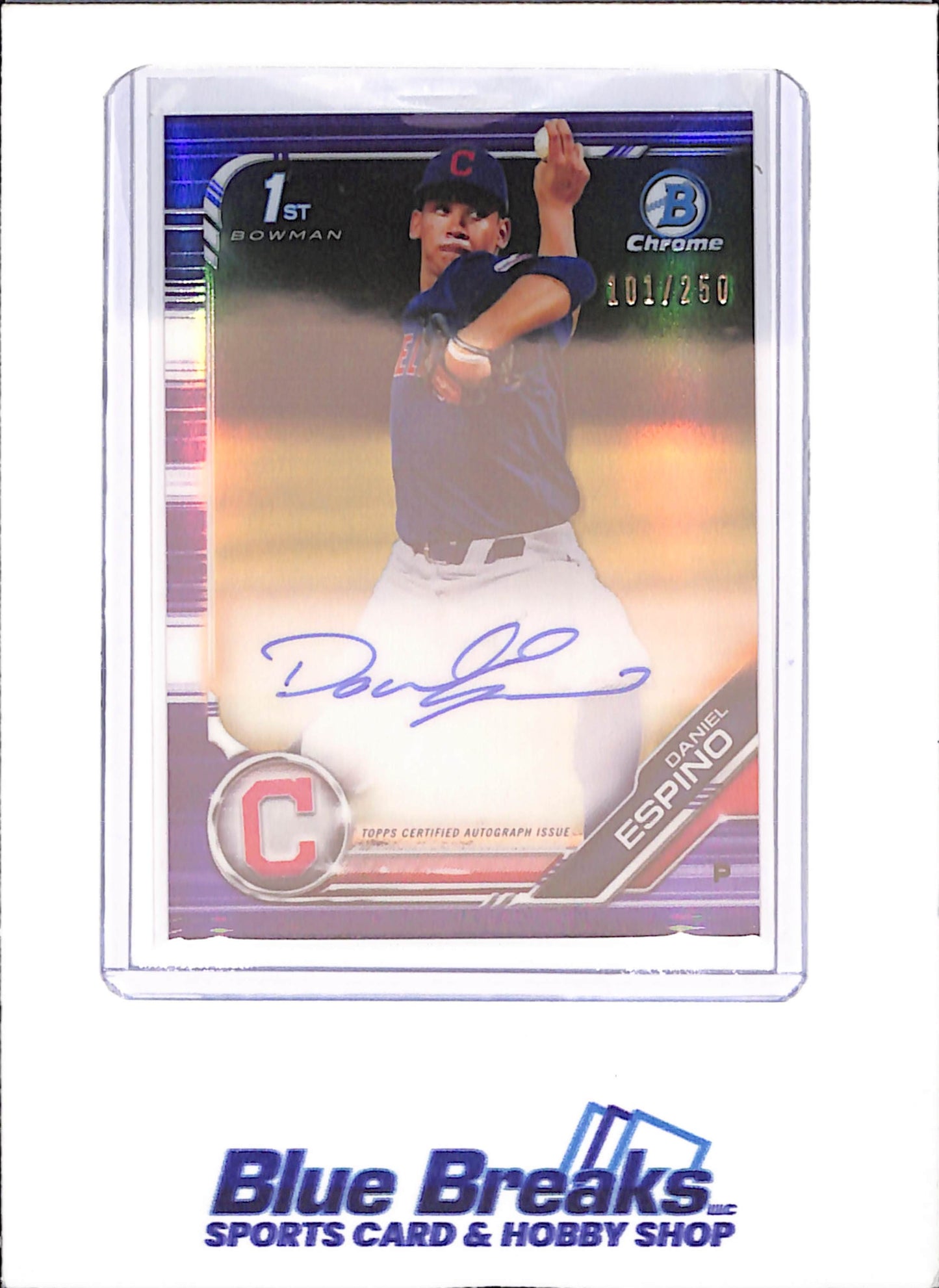 2019 Bowman Draft - Daniel Espino - 1st Bowman Chrome Autograph - Purple - 101/250 - Cleveland Guardians - Baseball - #CDA-DE - drop