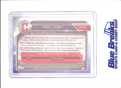 2019 Bowman Draft - Daniel Espino - 1st Bowman Chrome Autograph - Purple - 101/250 - Cleveland Guardians - Baseball - #CDA-DE - drop