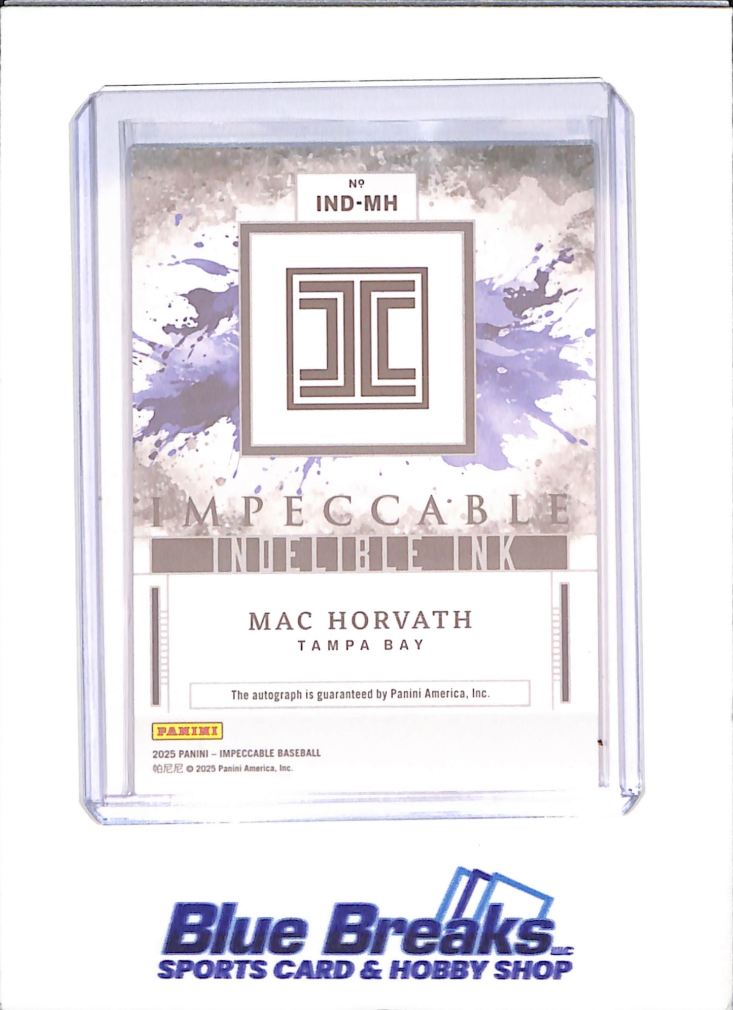 2025 Panini Impeccable - Mac Horvath - Indelible Ink - 15/25 - Tampa Bay Rays - Baseball - #IND-MH - drop