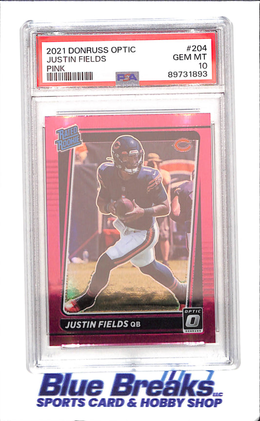 2021 Donruss Optic - Justin Fields - Rated Rookie Pink - PSA 10 - Chicago Bears - Football - #204 - drop