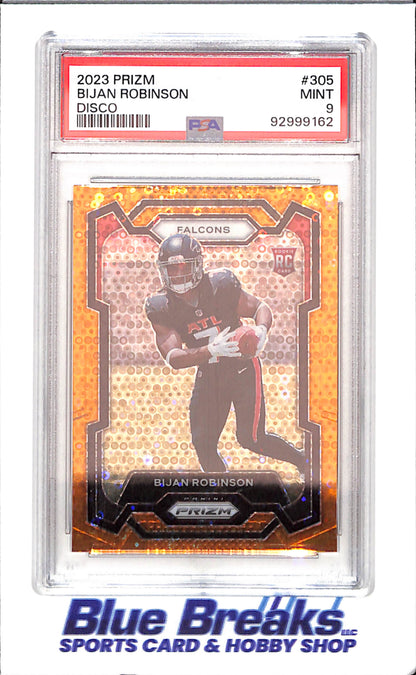 2023 Panini Prizm - Bijan Robinson - Orange Disco - RC - PSA 9 - Atlanta Falcons - Football - #305 - drop