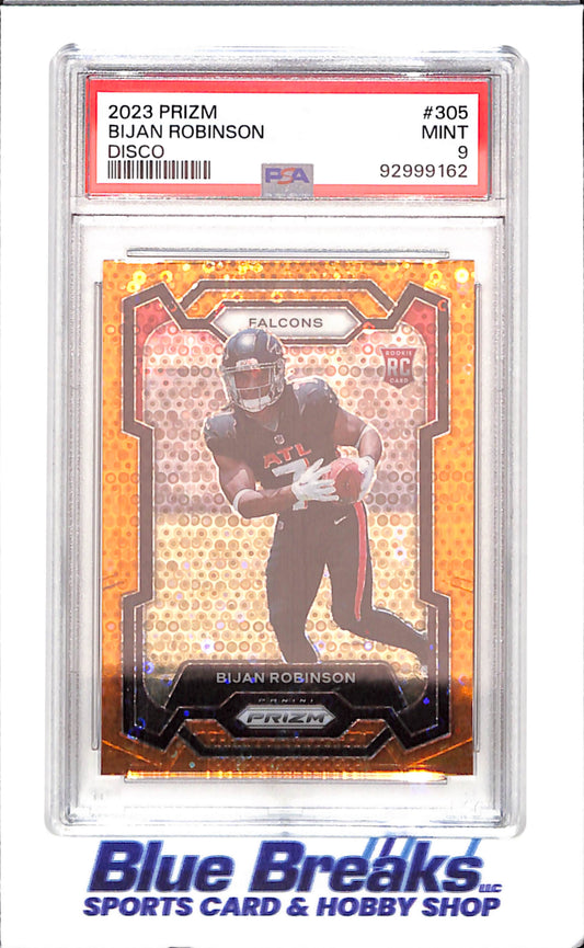 2023 Panini Prizm - Bijan Robinson - Orange Disco - RC - PSA 9 - Atlanta Falcons - Football - #305 - drop