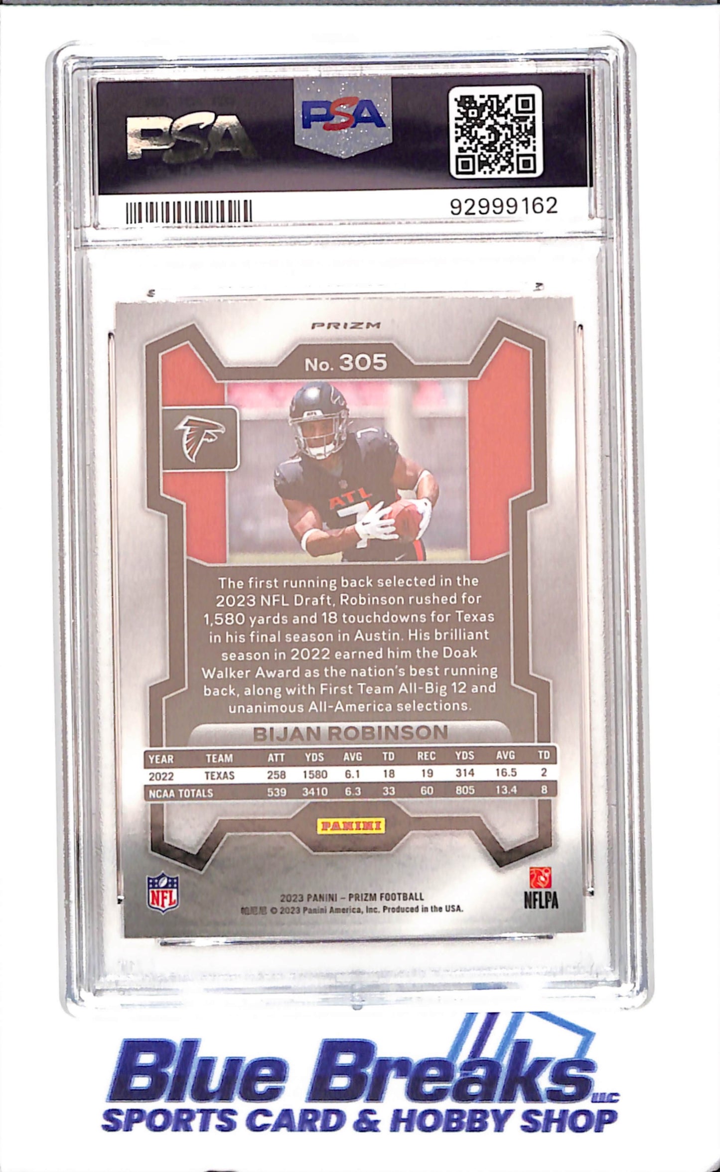 2023 Panini Prizm - Bijan Robinson - Orange Disco - RC - PSA 9 - Atlanta Falcons - Football - #305 - drop