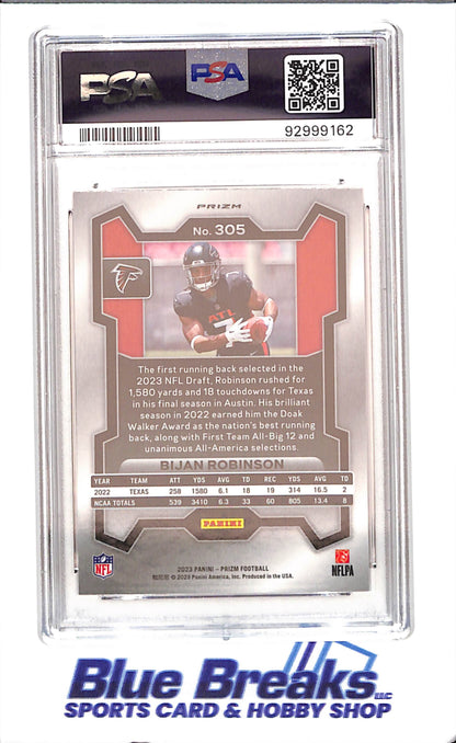 2023 Panini Prizm - Bijan Robinson - Orange Disco - RC - PSA 9 - Atlanta Falcons - Football - #305 - drop