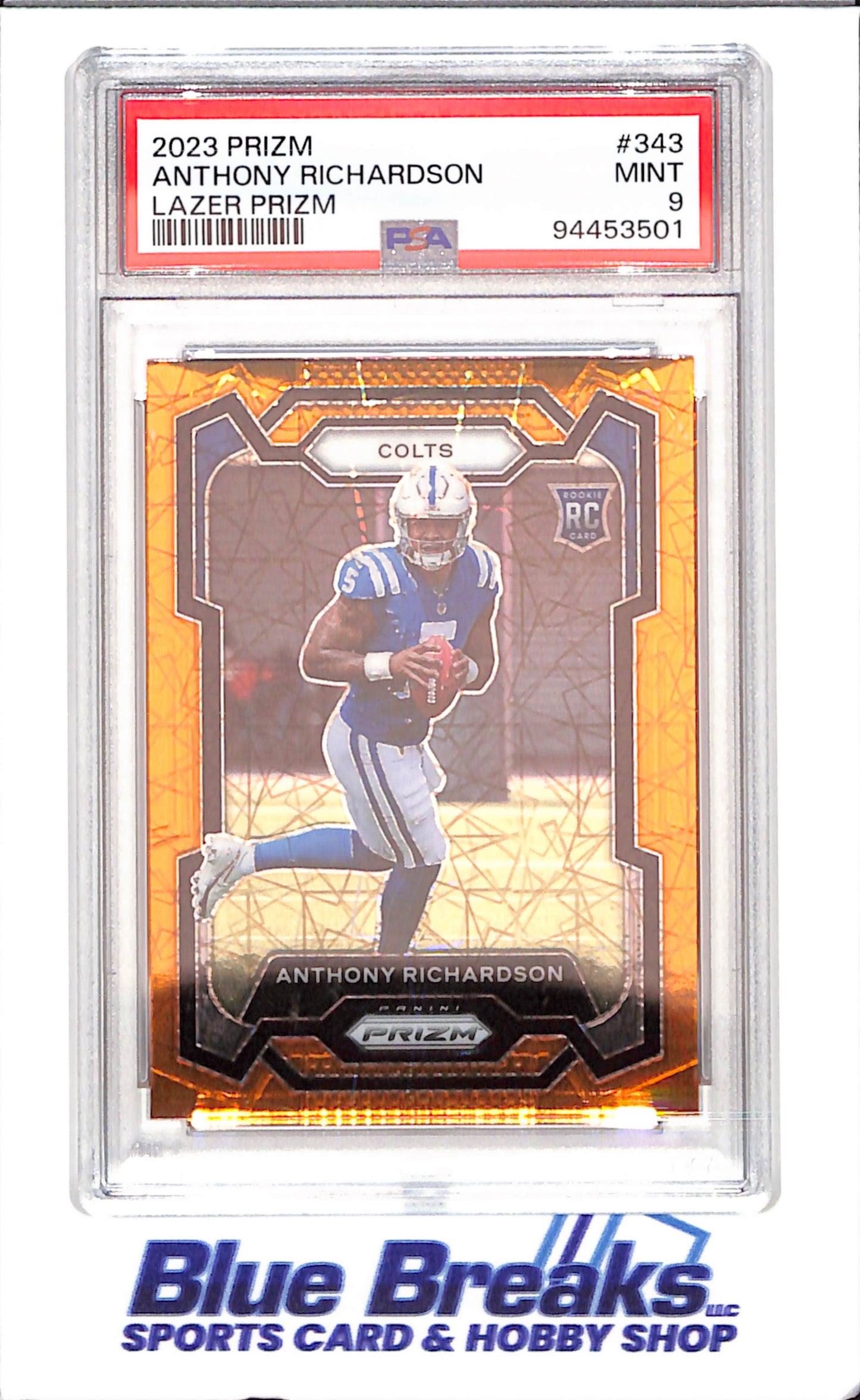 2023 Panini Prizm - Anthony Richardson - Orange Lazer - RC - PSA 9 - Indianapolis Colts - Football - #343 - drop