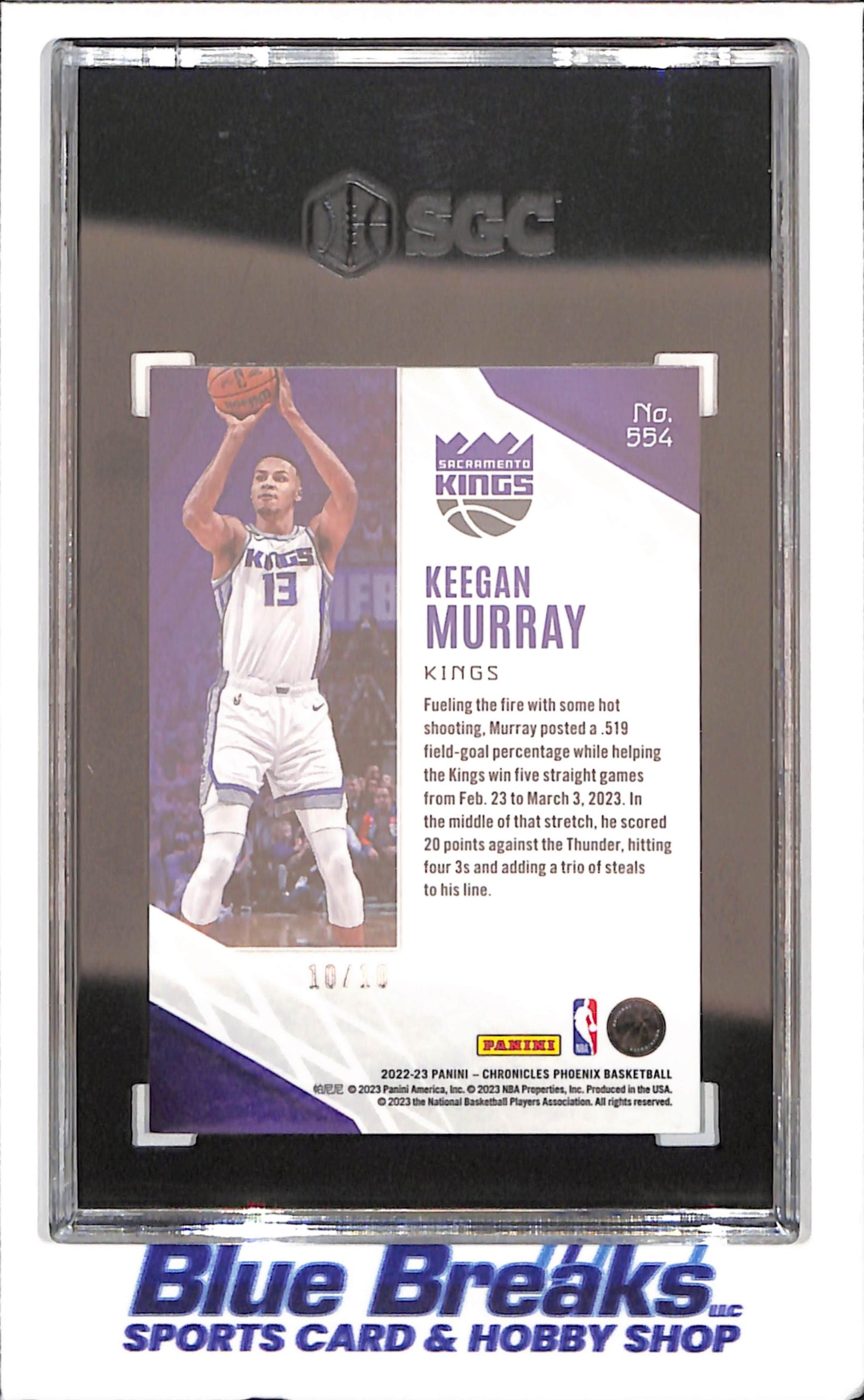 2022-23 Panini Chronicles Phoenix - Keegan Murray - Gold - 10/10 - RC - SGC 7 - Sacramento Kings - Basketball - #554 - drop