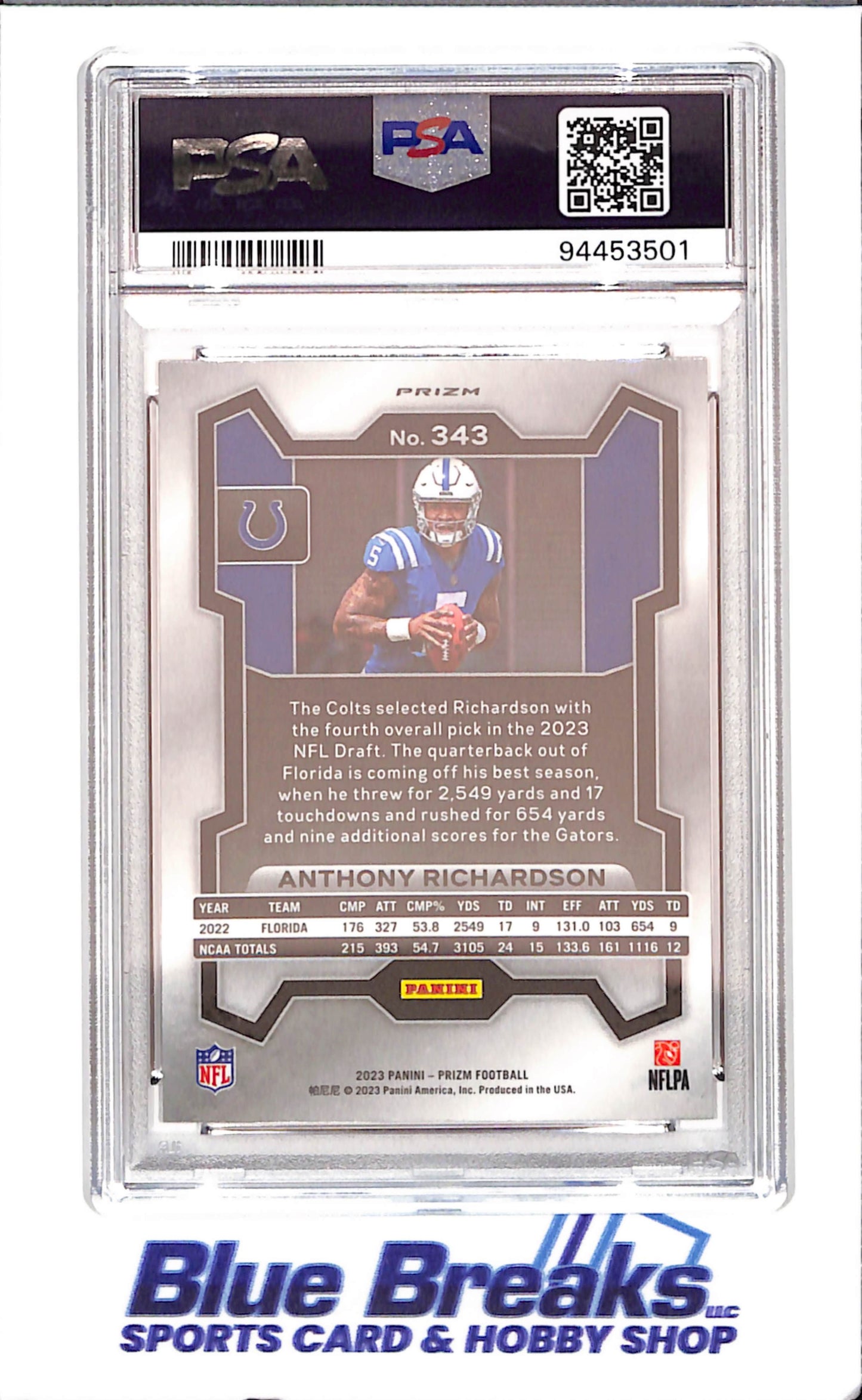 2023 Panini Prizm - Anthony Richardson - Orange Lazer - RC - PSA 9 - Indianapolis Colts - Football - #343 - drop