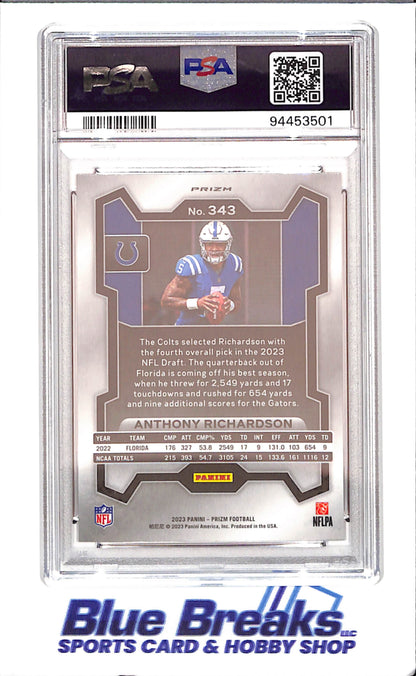 2023 Panini Prizm - Anthony Richardson - Orange Lazer - RC - PSA 9 - Indianapolis Colts - Football - #343 - drop