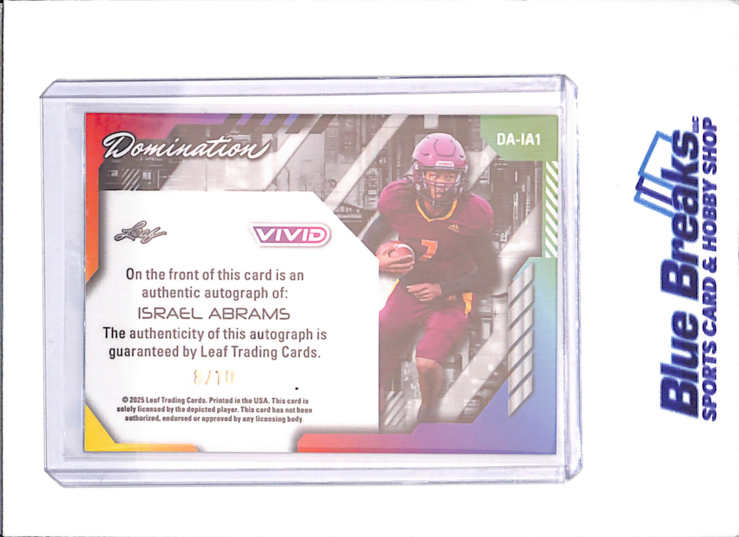 2025 Leaf Vivid - Israel Abrams - Vivid Domination 2030 - Autograph - 8/10 - Football - #DA-IA1 - drop