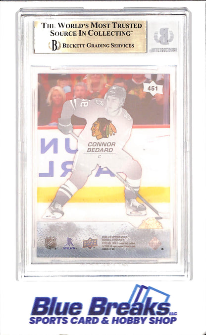 2023-24 Upper Deck - Connor Bedard - Young Guns - Clear Cut Parallel - Beckett Pristine 10 - Chicago Blackhawks - Hockey - #451 - drop