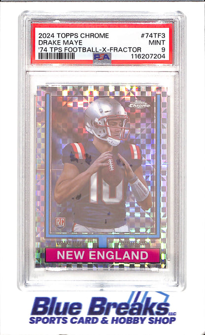 2024 Topps Chrome - Drake Maye - '74 Topps Football X-fractor - RC - PSA 9 - New England Patriots - Football - #74TF3 - drop