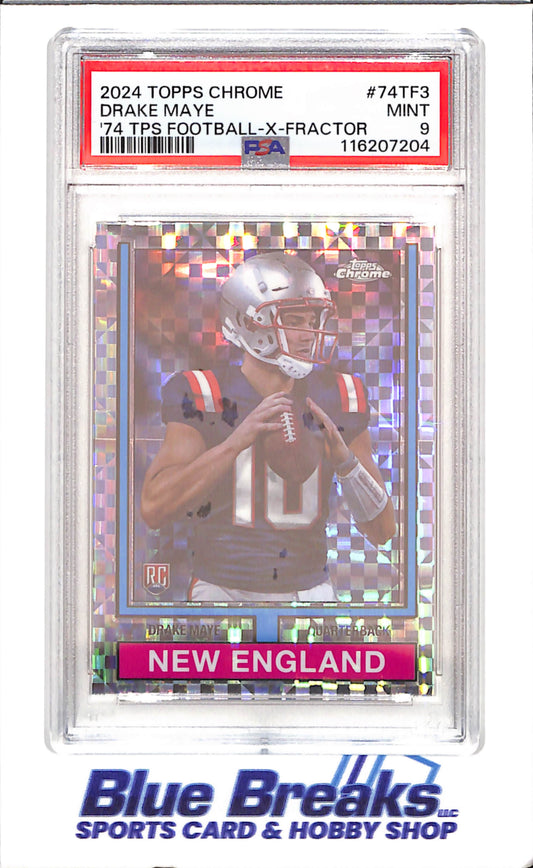 2024 Topps Chrome - Drake Maye - '74 Topps Football X-fractor - RC - PSA 9 - New England Patriots - Football - #74TF3 - drop