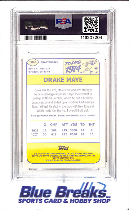 2024 Topps Chrome - Drake Maye - '74 Topps Football X-fractor - RC - PSA 9 - New England Patriots - Football - #74TF3 - drop