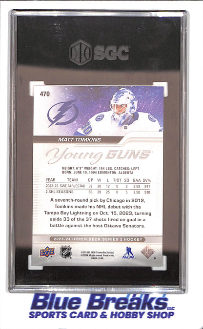 2023-24 Upper Deck - Matt Tomkins - Young Guns - Outburst Red - 5/25 - SGC 9 - Tampa Bay Lightning - Hockey - #470 - drop