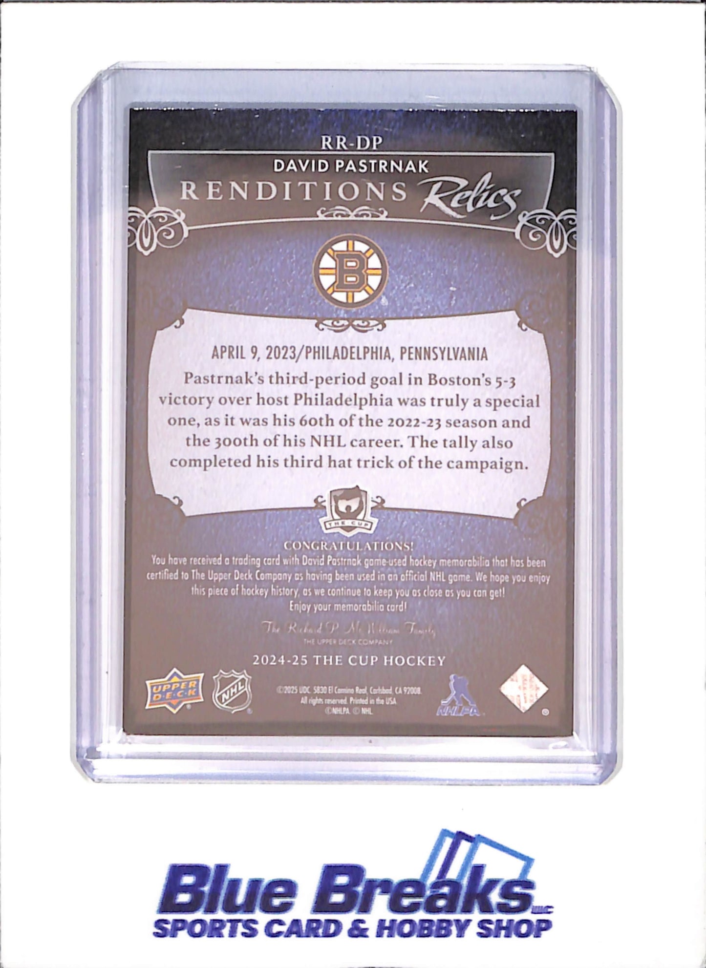 2024-25 The Cup - David Pastrnak - Renditions Relics - Boston Bruins - Hockey - #RR-DP - drop