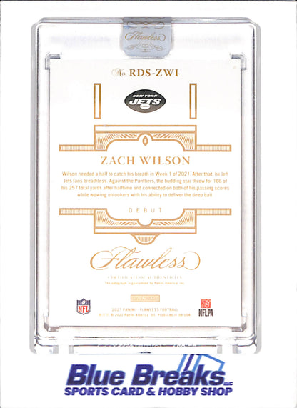 2021 Panini Flawless - Zach Wilson - Rookie Debut Signatures - 11/15 - New York Jets - Football - #RDS-ZWI - drop