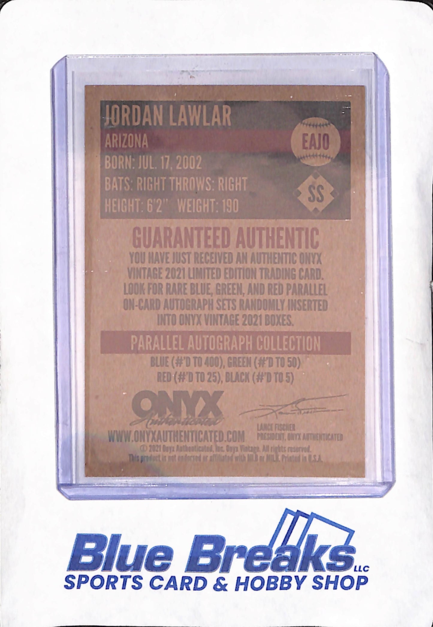2021 Onyx Vintage Extended - Jordan Lawlar - Autograph - Arizona Diamondbacks - Baseball - #EAJO
