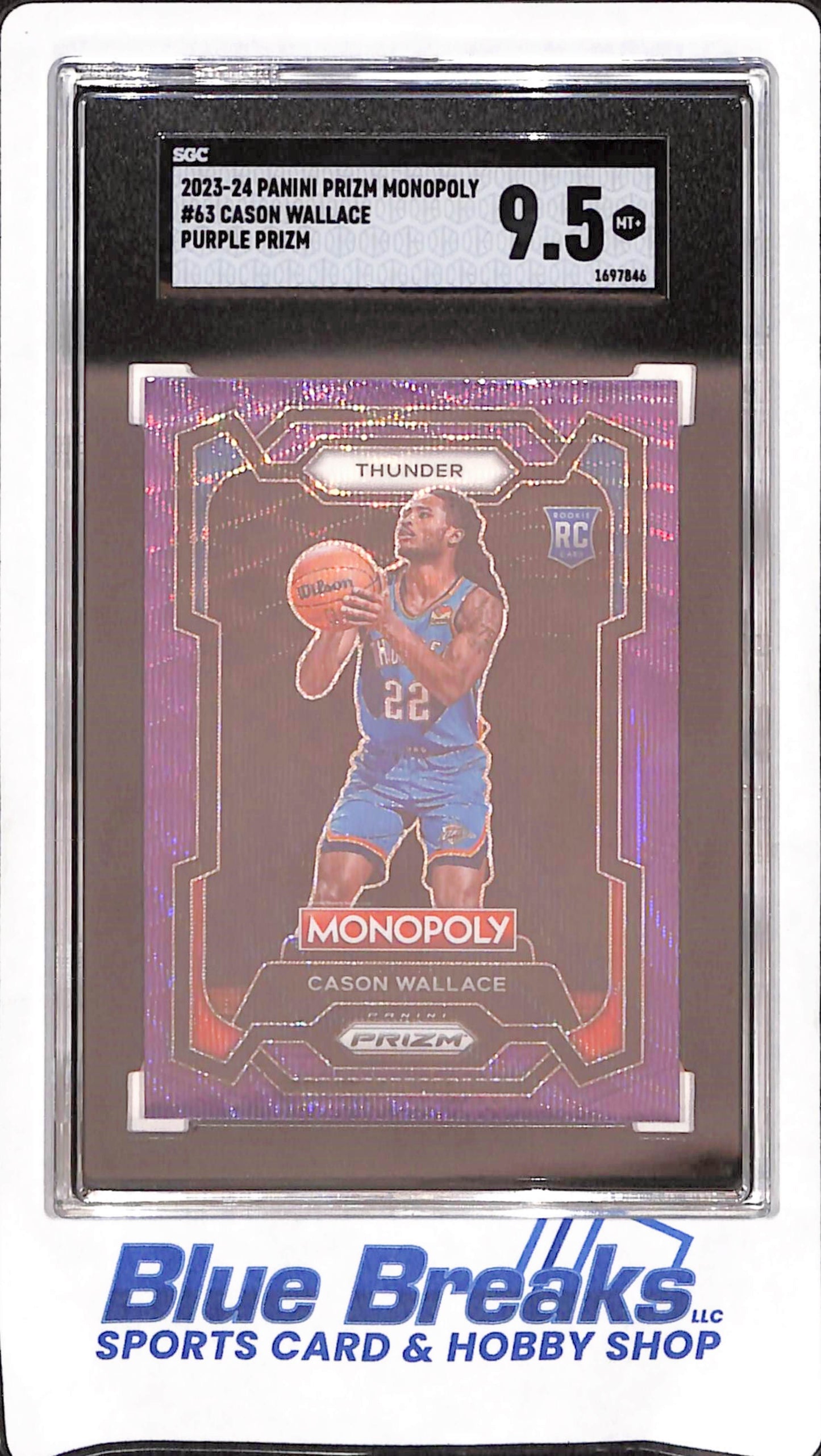 2023-24 Panini Prizm Monopoly - Cason Wallace - Purple Prizm - RC - Oklahoma City Thunder - Baskeball - SGC 9.5 - #63