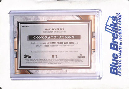 2021 Topps Museum Collection - Max Scherzer - Primary Pieces Quad Relic - Washington Nationals - Baseball - 63/99 - #SPQR-MSC