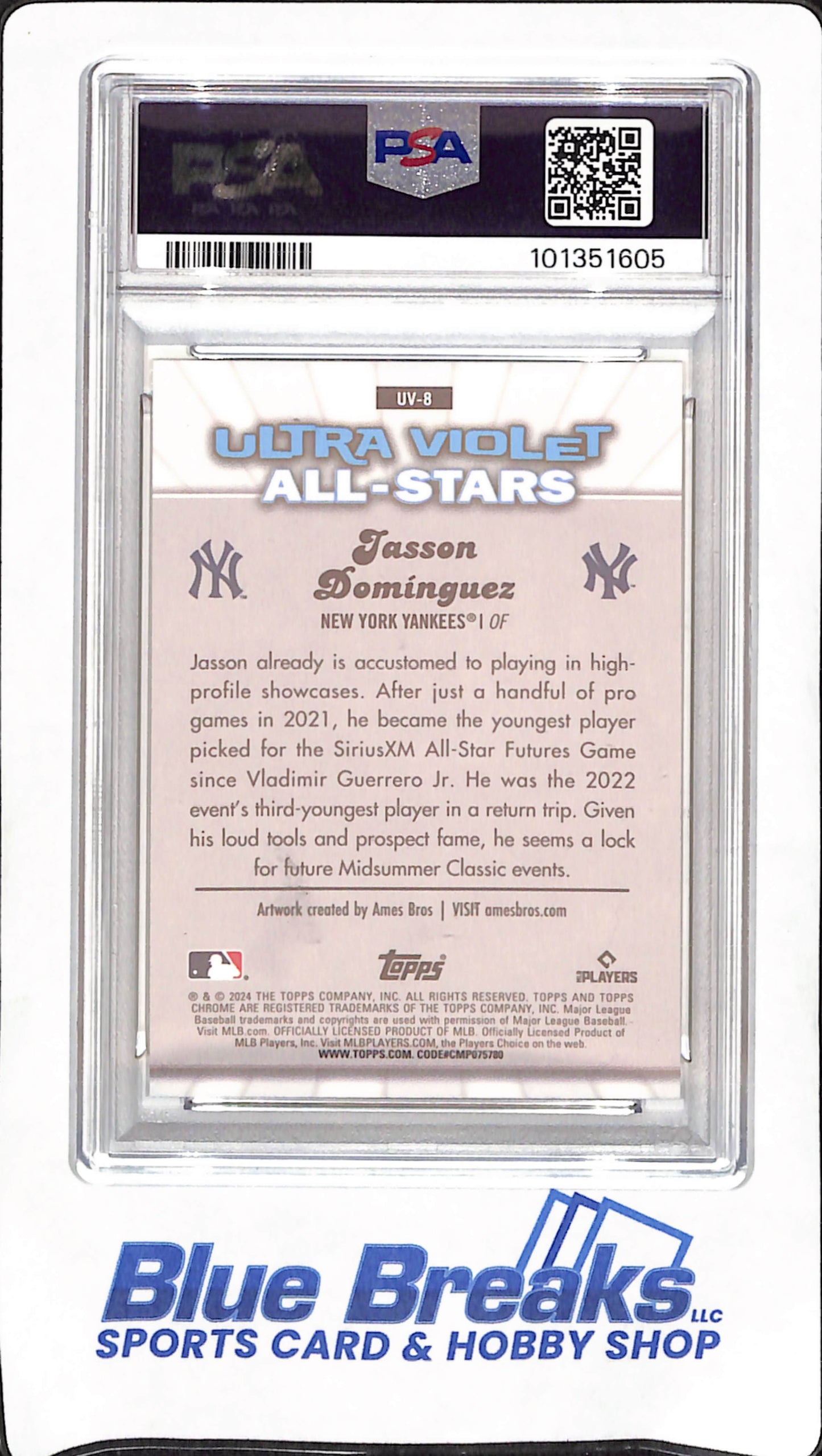 2024 Topps Chrome - Jasson Dominguez - Ultraviolet All-Stars - PSA Mint 9 - New York Yankees - Baseball - RC - #UV-8