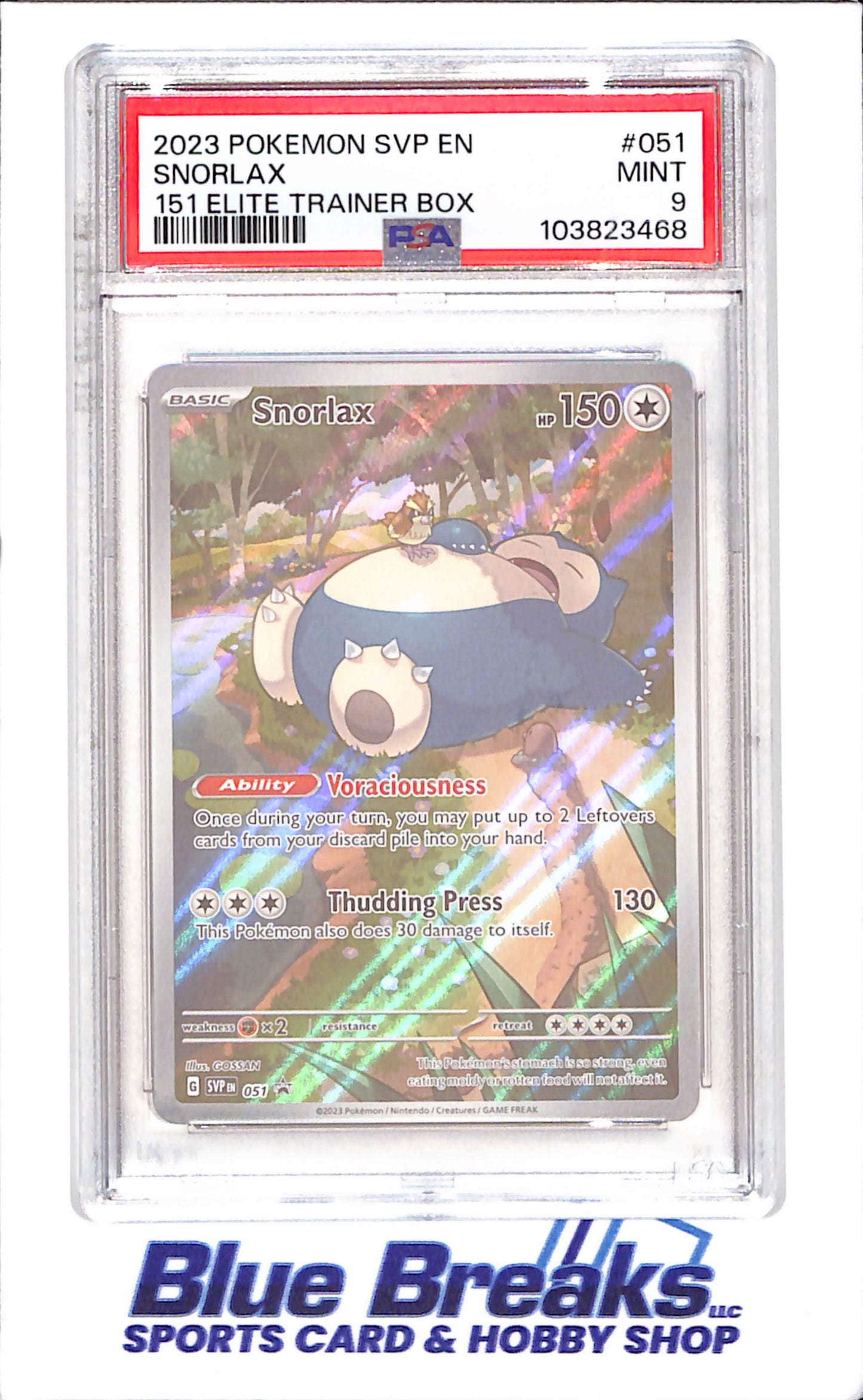 2023 Pokemon - Snorlax - 151 ETB Promo - PSA 9 - 051 - drop