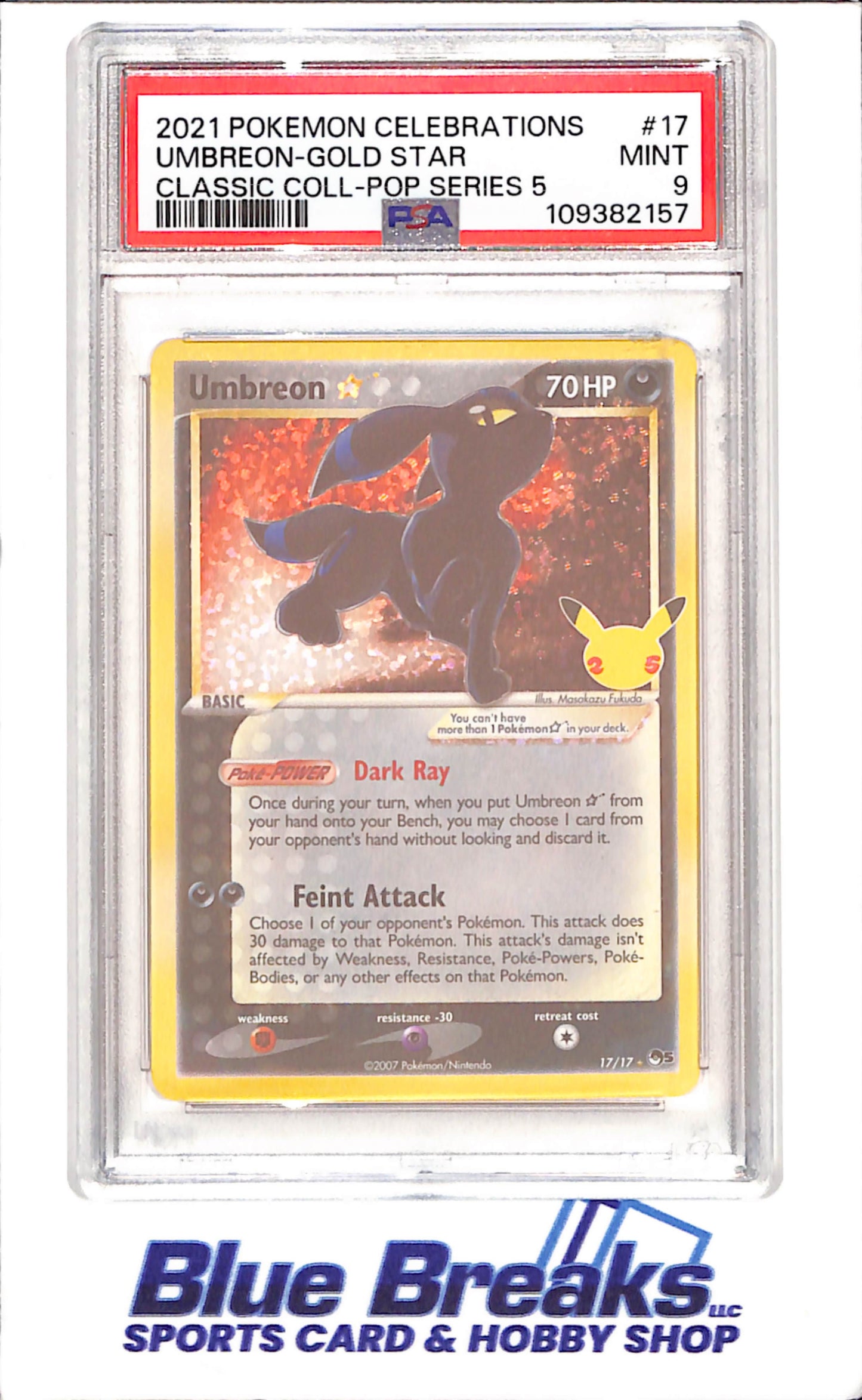 2021 Pokemon - Umbreon - Gold Star - Celebrations Classic Collection - Pop Series 5 - PSA 9 - 17/17 - stop