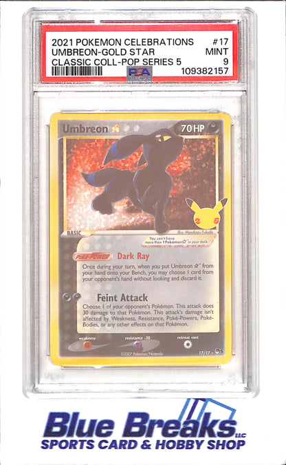 2021 Pokemon - Umbreon - Gold Star - Celebrations Classic Collection - Pop Series 5 - PSA 9 - 17/17 - stop