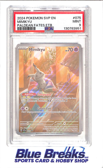 2024 Pokemon - Mimikyu - Paldean Fates ETB Promo - PSA 9 - 075 - drop
