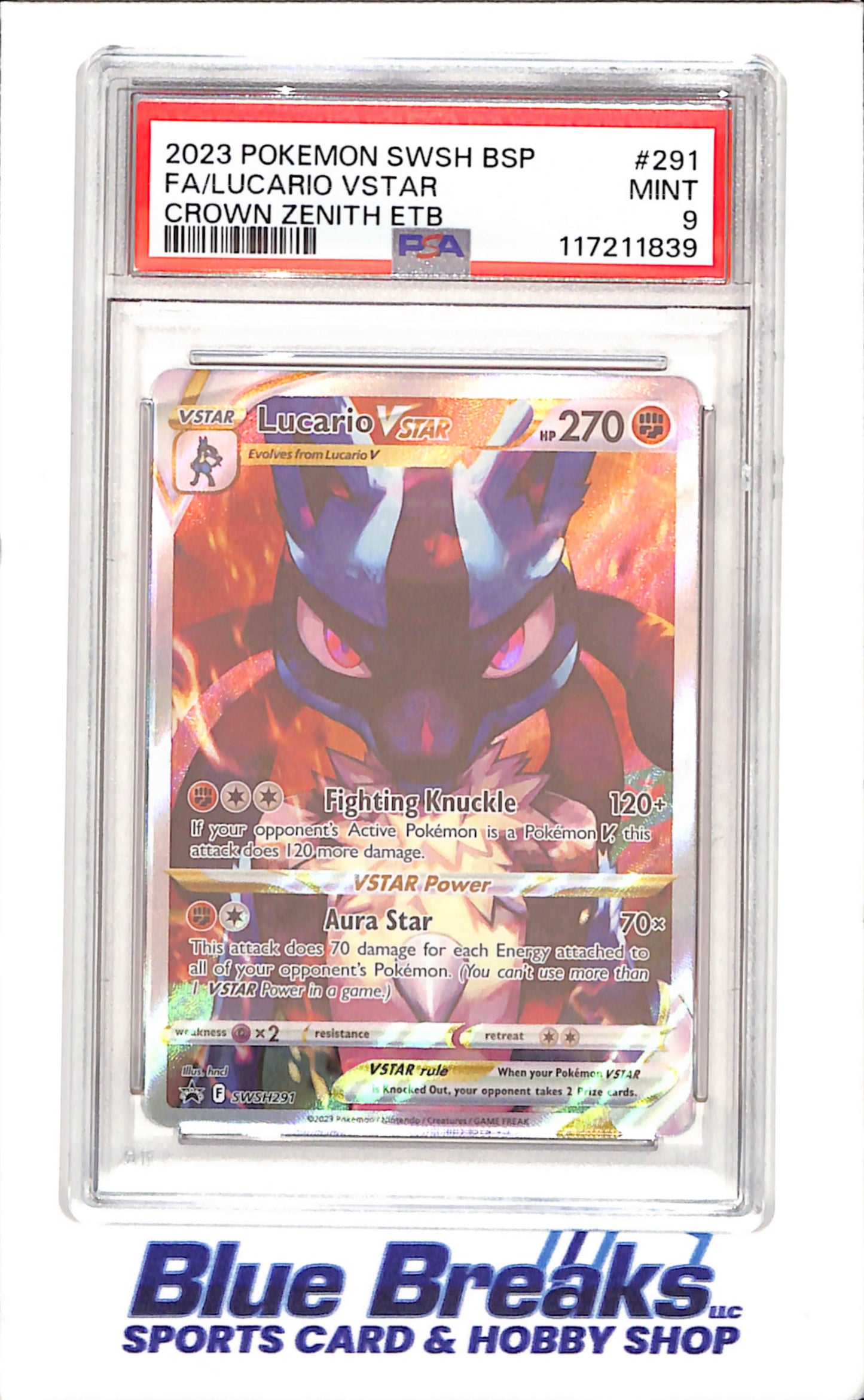 2023 Pokemon - Lucario VSTAR - Crown Zenith ETB Promo - PSA 9 - SWSH291 - drop
