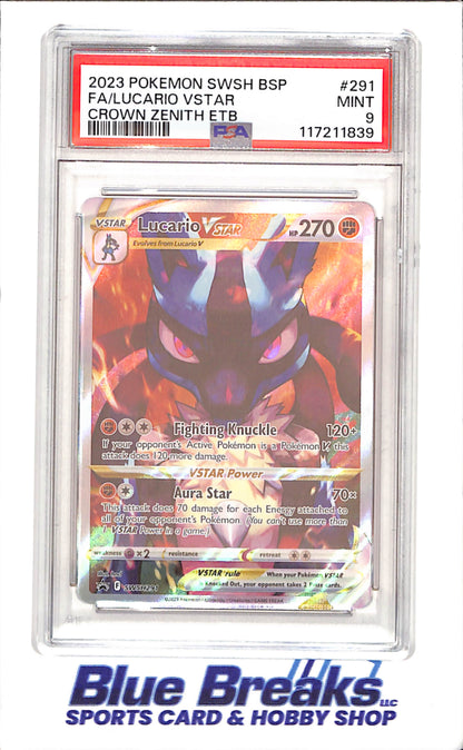 2023 Pokemon - Lucario VSTAR - Crown Zenith ETB Promo - PSA 9 - SWSH291 - drop