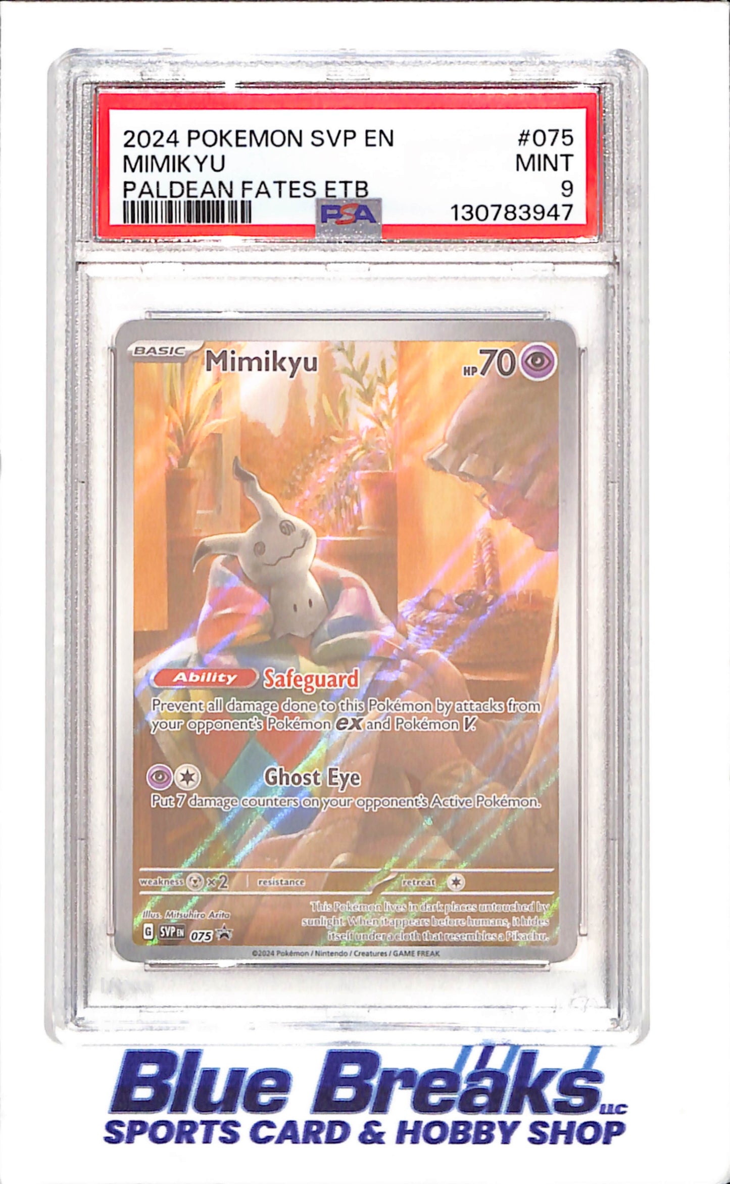 2024 Pokemon - Mimikyu - Paldean Fates ETB Promo - PSA 9 - 075 - drop