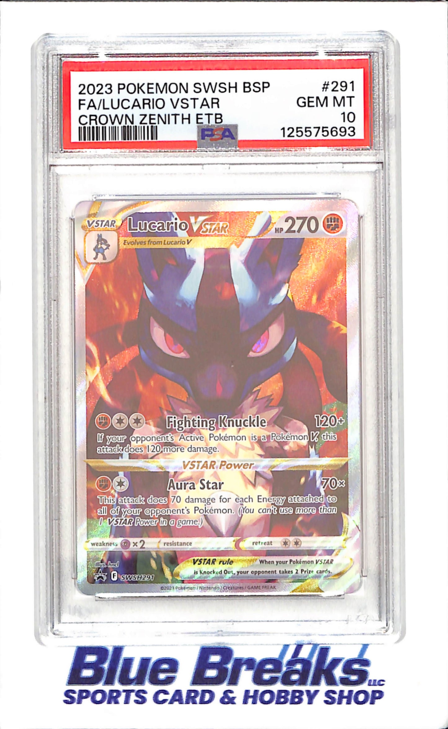 2023 Pokemon - Lucario VSTAR - Full Art - Crown Zenith Elite Trainer Box Promo - PSA 10 - SWSH291 - drop